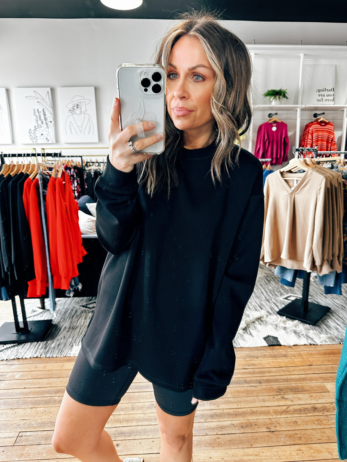 Black View. Connie Crew Neck Long Sleeve Top-3 Colors-Tops basic solid-VerClare Boutique