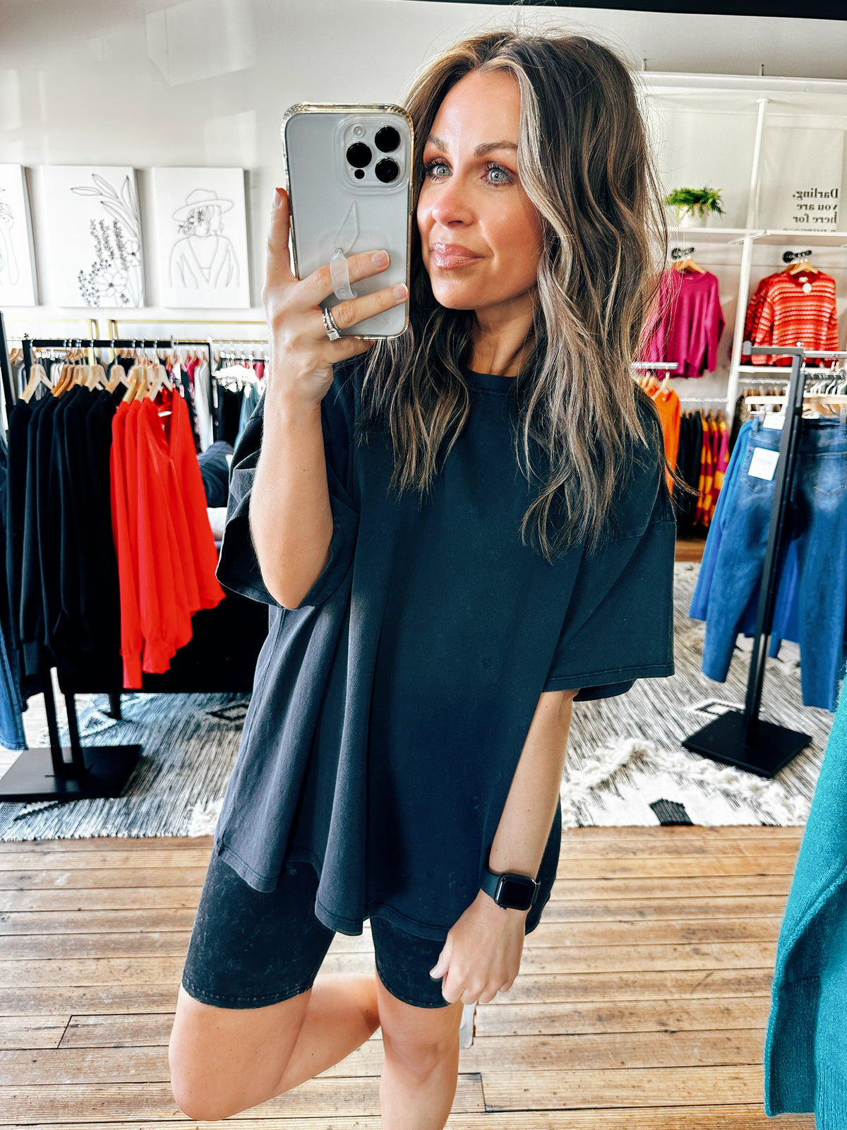 Black View. Olivia Boyfriend Tee-3 Colors-Tops basic solid-VerClare Boutique
