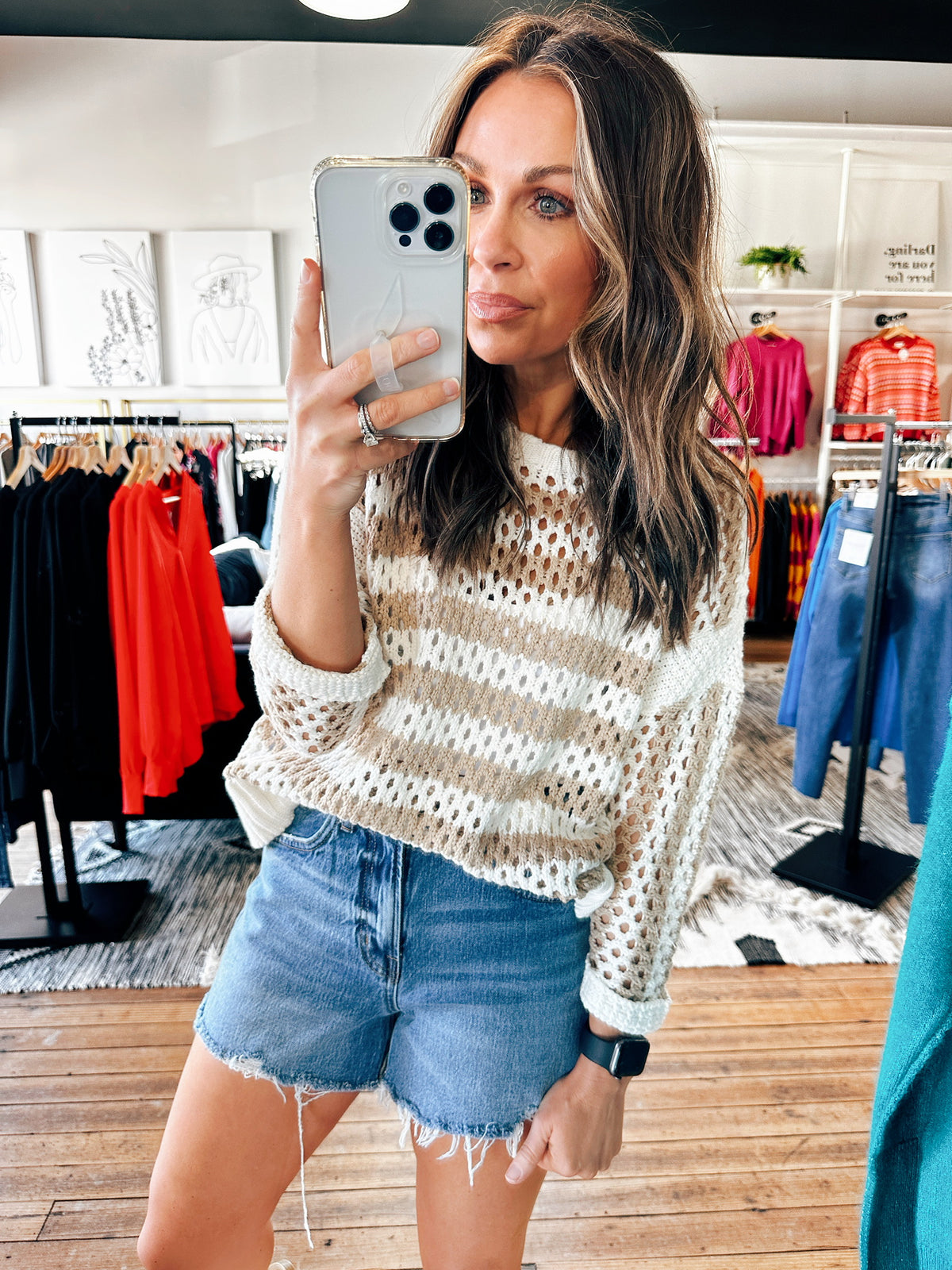 Cream/Taupe Tanya Striped Sweater-sweater-VerClare Boutique