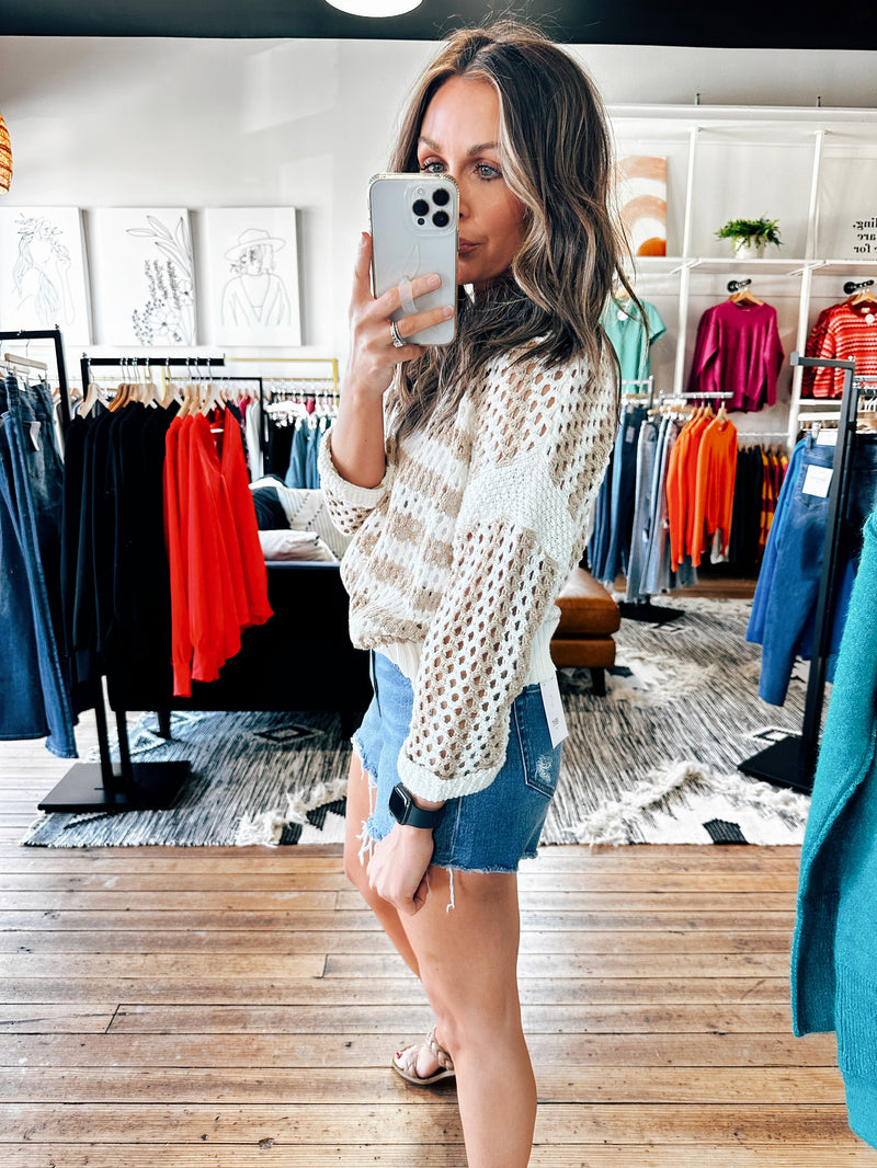 Cream/Taupe Tanya Striped Sweater-sweater-VerClare Boutique