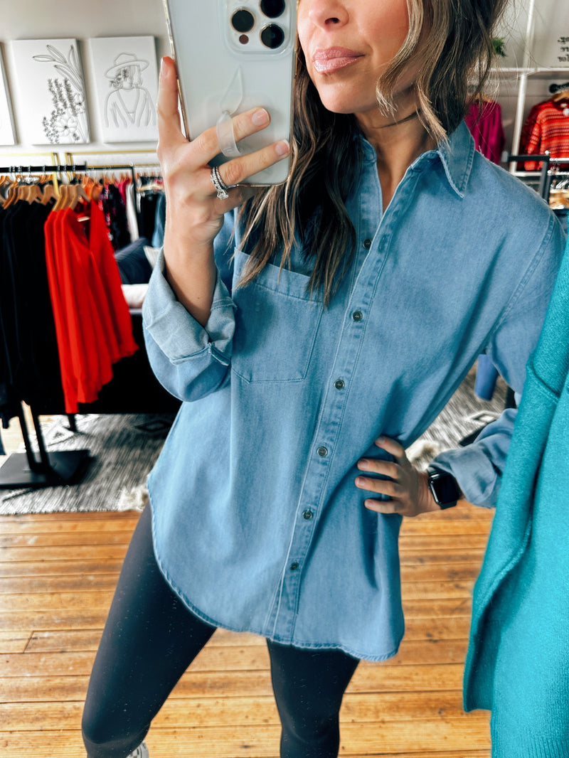 Tina Button Down Tencel Shirt-Tops casual-VerClare Boutique