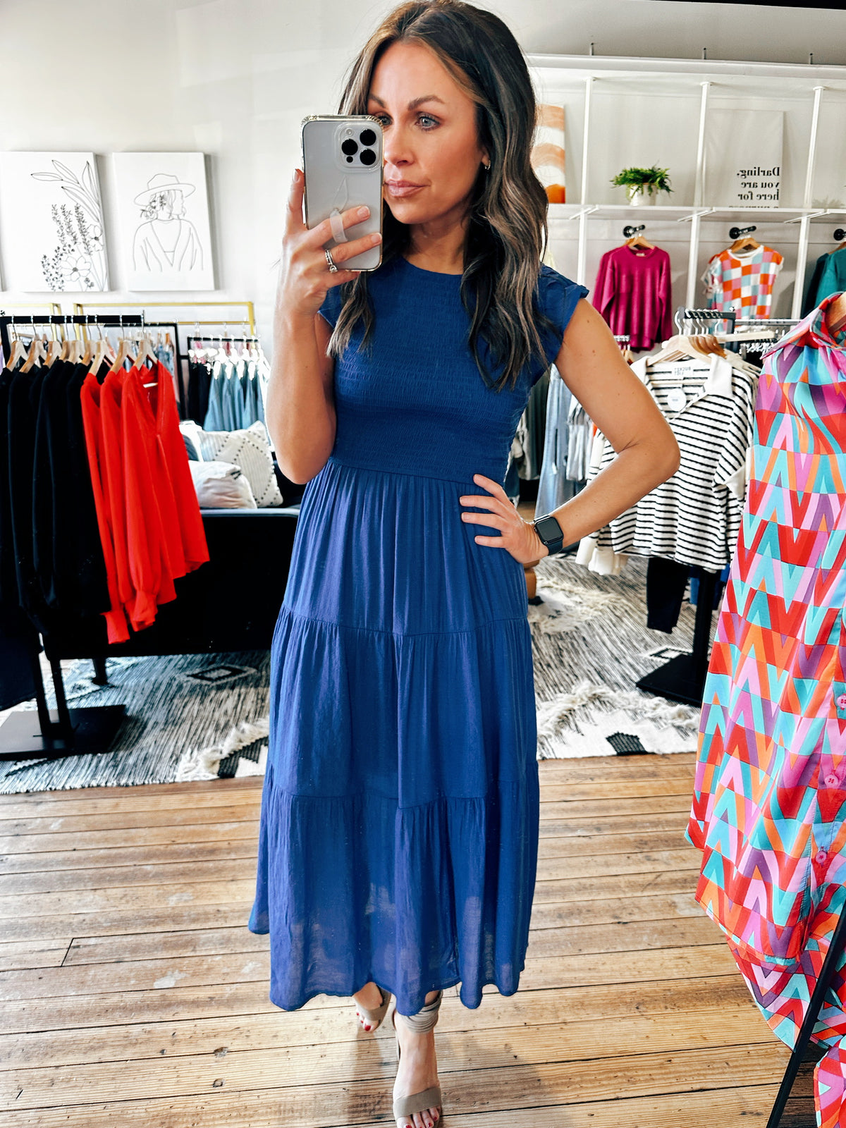 Royal Blue View. Smocked Tiered Midi Dress-2 Colors-Dresses & Rompers-VerClare Boutique