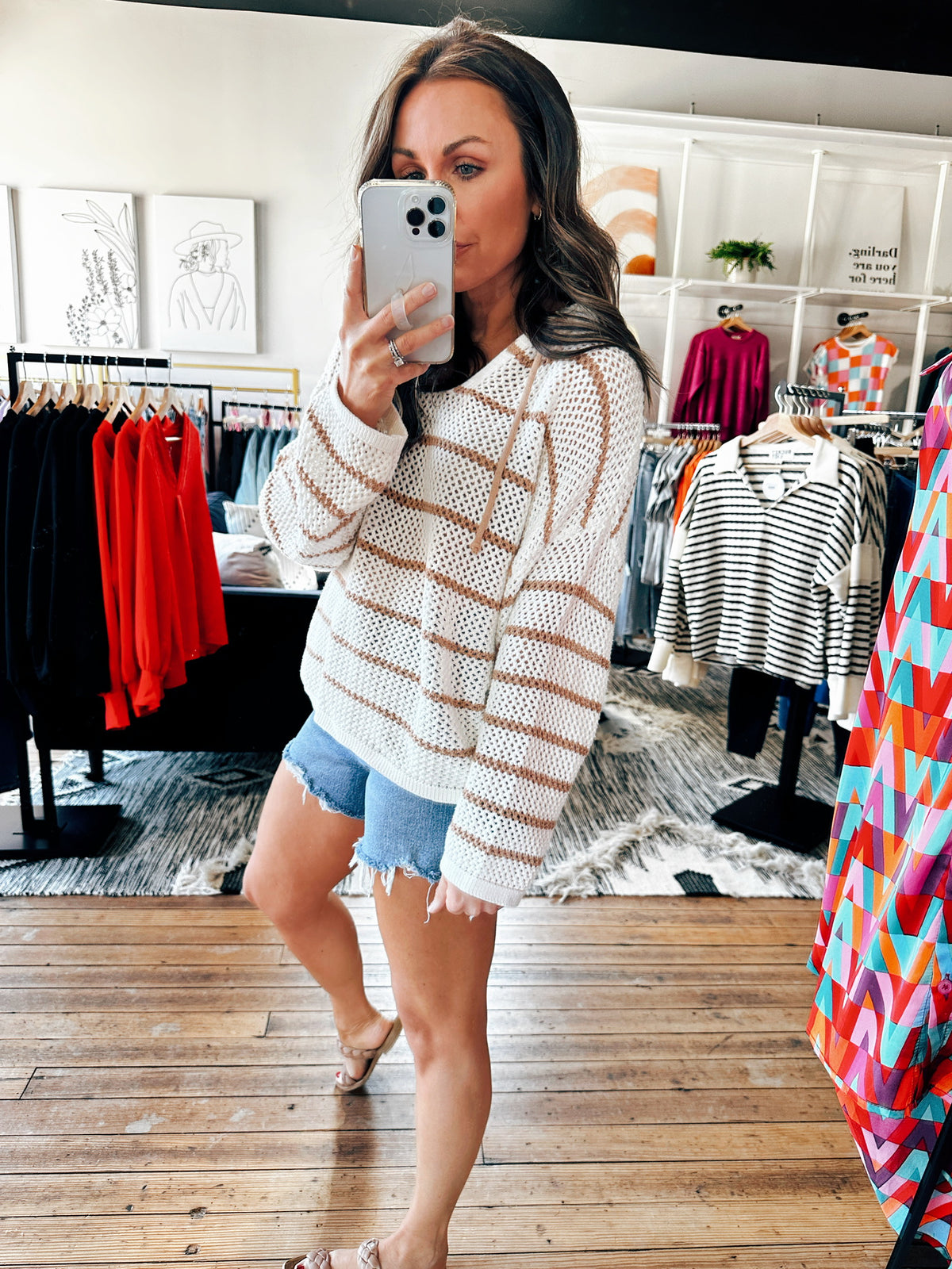 Holly Hooded Cream Stripe Sweater-sweater-VerClare Boutique