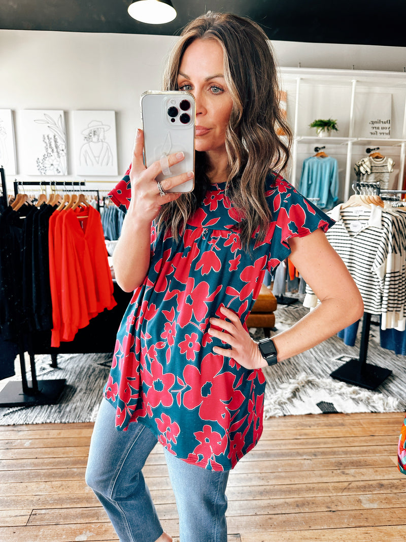 Teal/Berry Mix Floral Top-Tops casual-VerClare Boutique