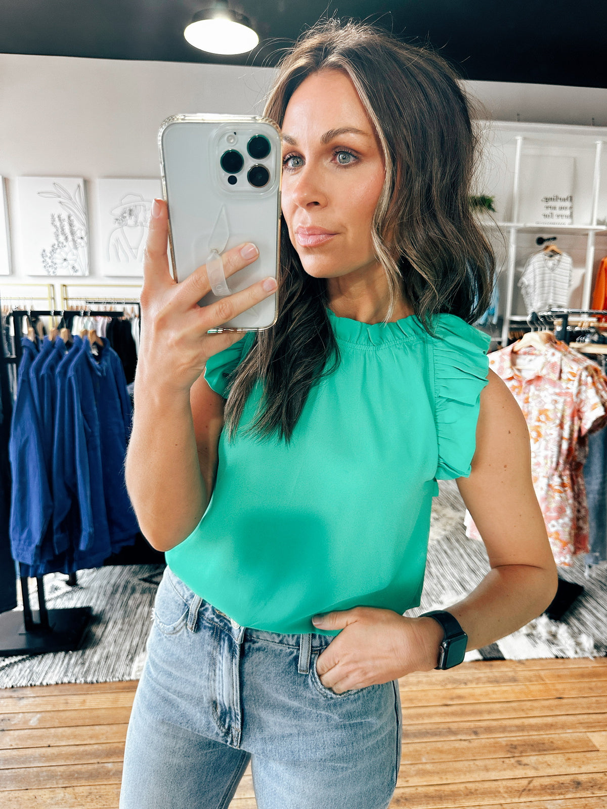 Kelly Green View. Viola Ruffle Sleeveless Top-2 Colors-Tops casual-VerClare Boutique