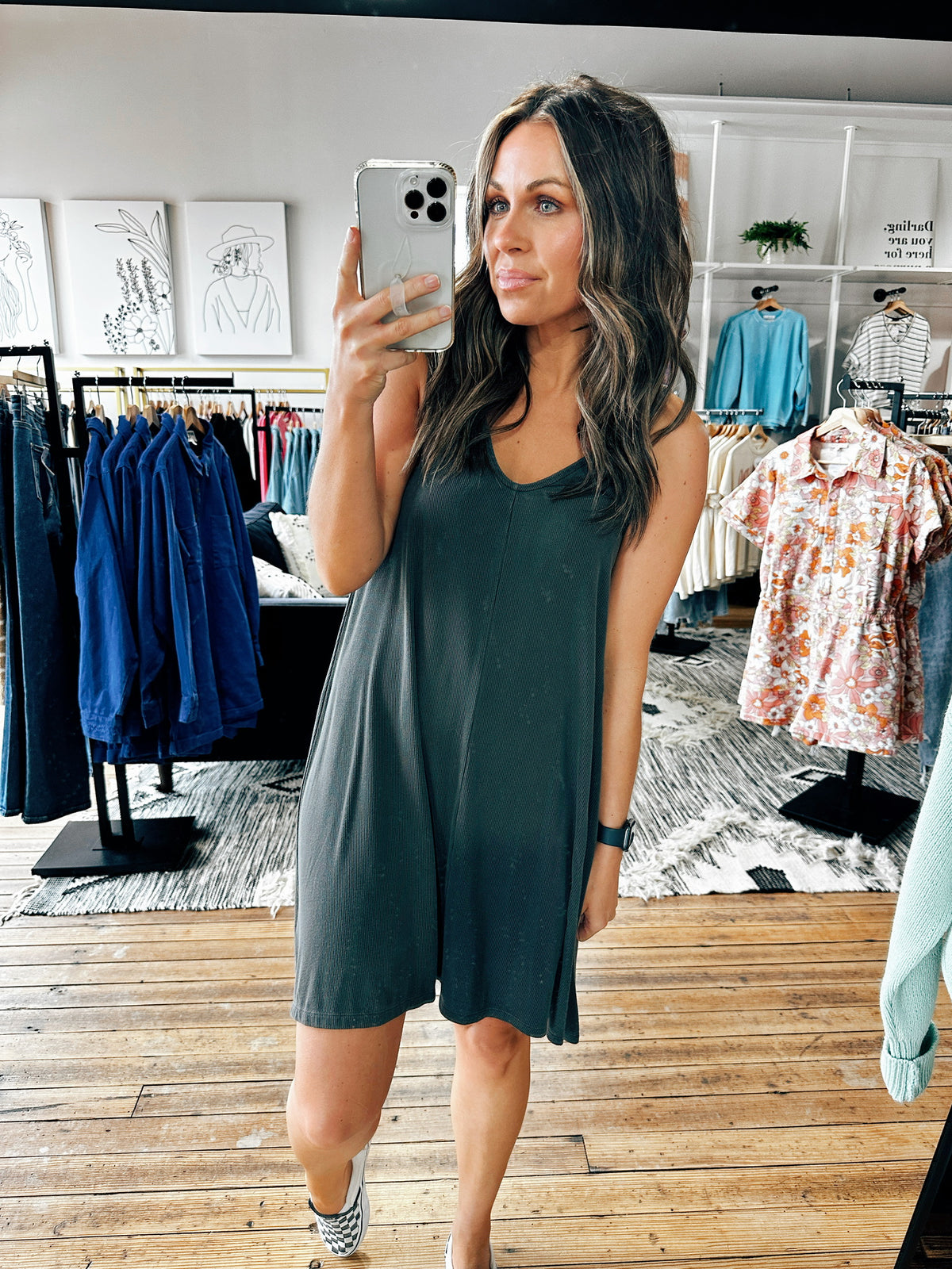 Clarisse Charcoal Ribbed Dress-Dresses & Rompers-VerClare Boutique
