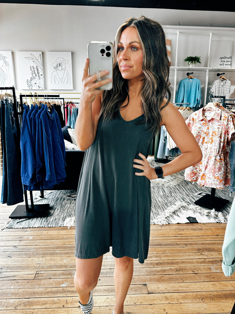 Clarisse Charcoal Ribbed Dress-Dresses & Rompers-VerClare Boutique