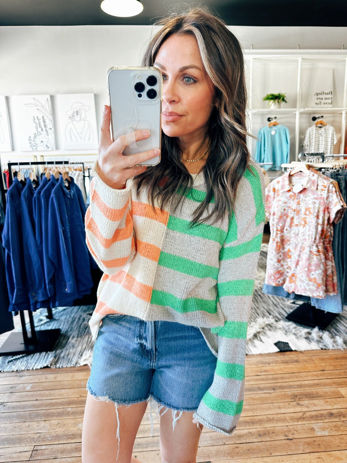Mint Striped Colorblock Sweater-sweater-VerClare Boutique