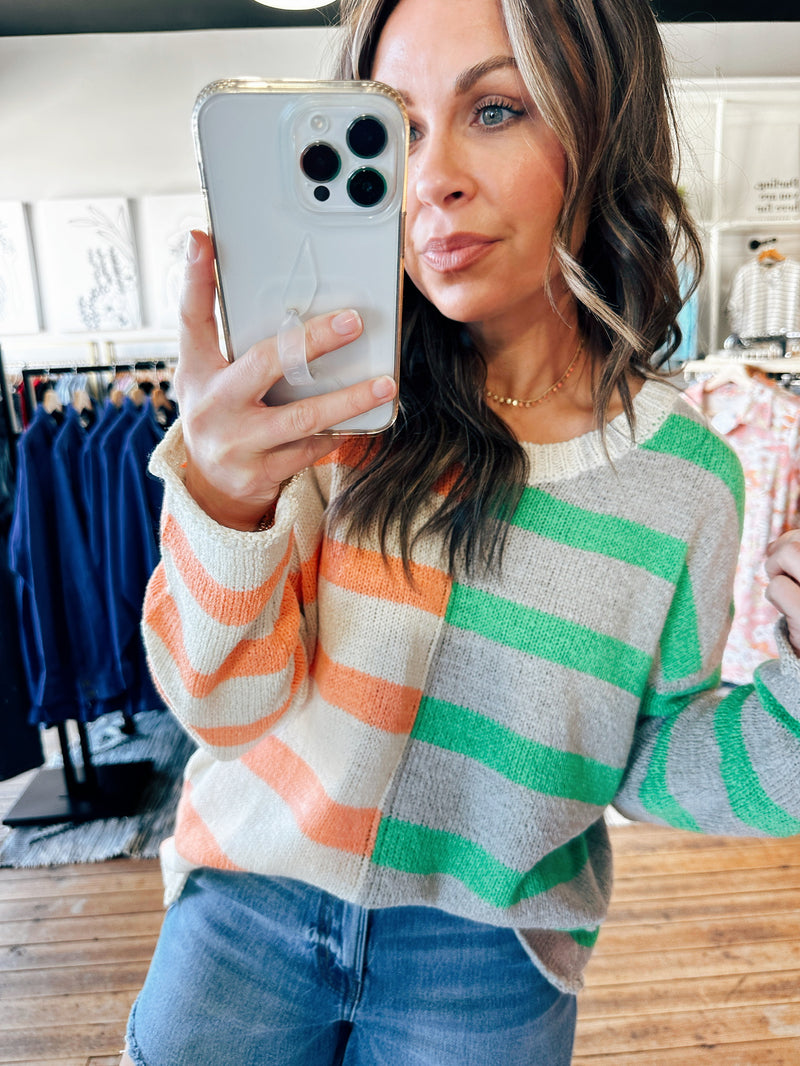 Mint Striped Colorblock Sweater-sweater-VerClare Boutique