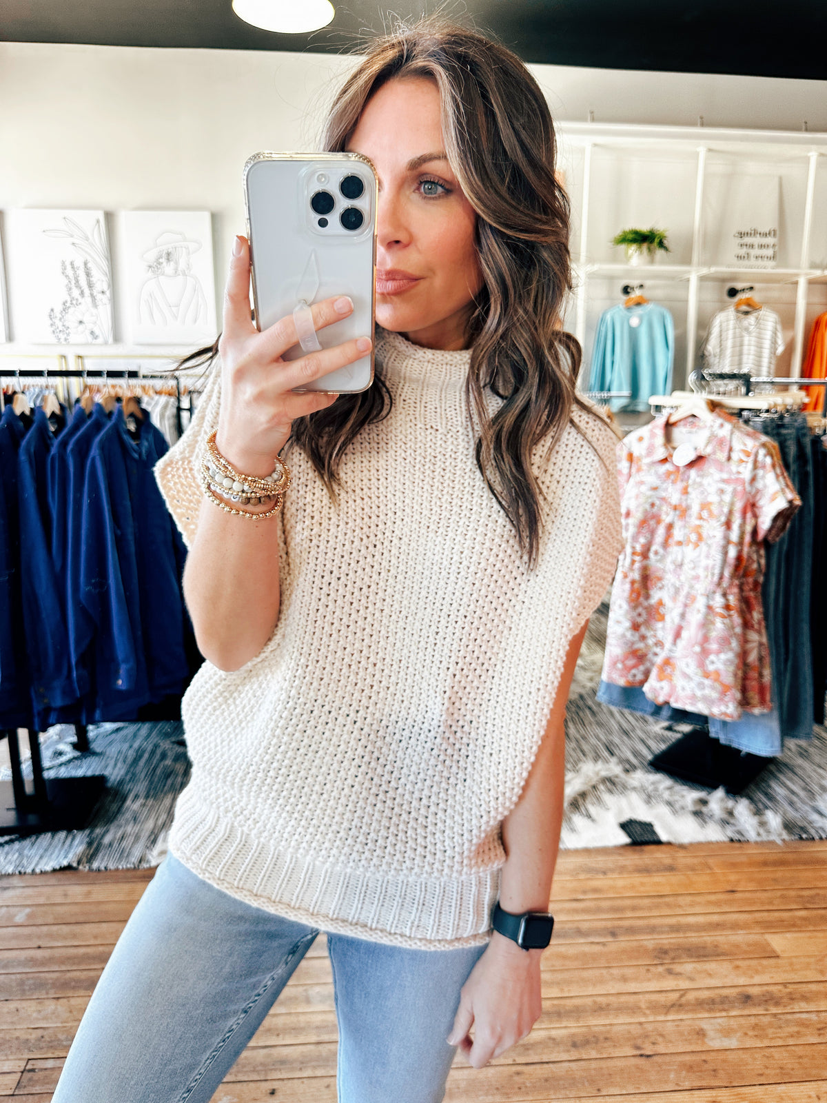 Chelsea Sleeveless Cream Sweater-sweater-VerClare Boutique