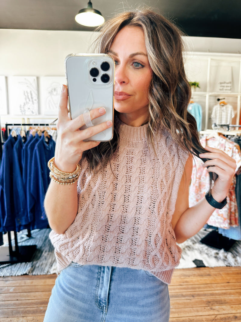 Mauve Cable Sleeveless Sweater-sweater-VerClare Boutique