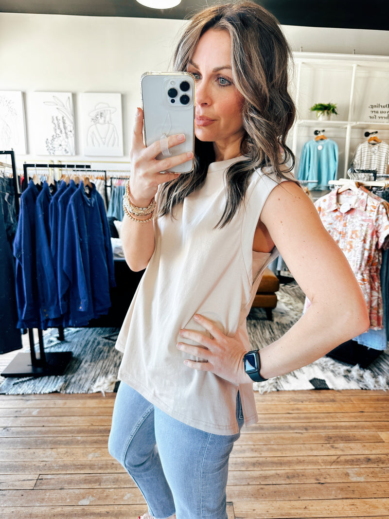 Side Slit Shell Muscle Tee-Tops basic solid-VerClare Boutique