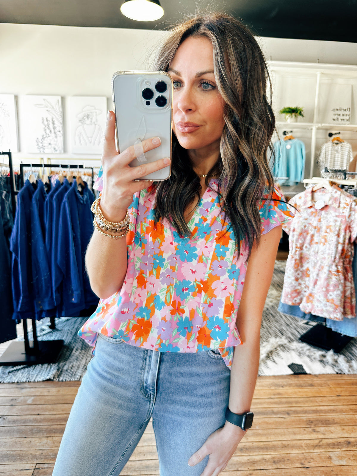 Emily Multi Floral Blouse-Tops casual-VerClare Boutique