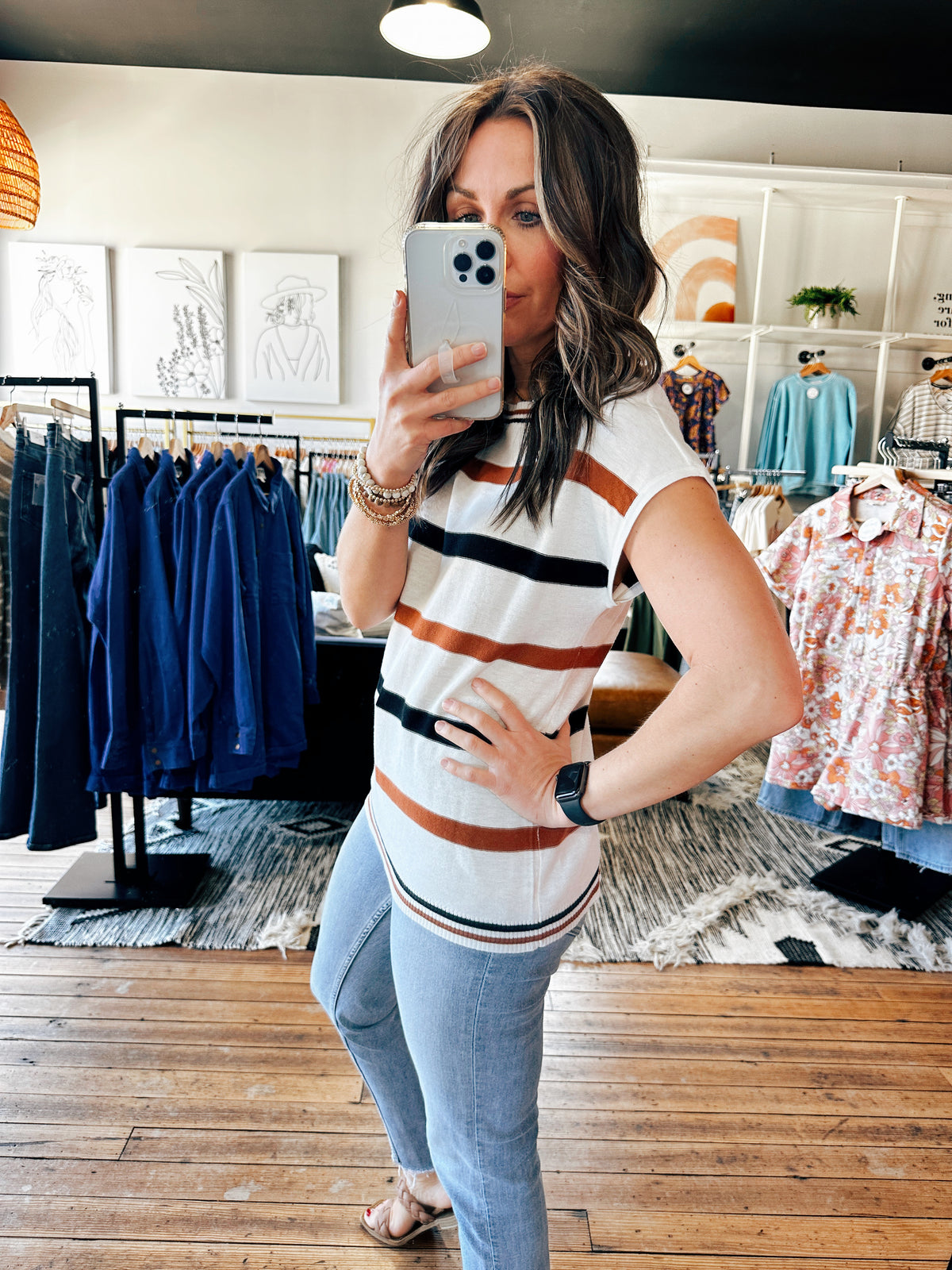 Lightweight Striped Top-2 Colors-Tops basic print-VerClare Boutique