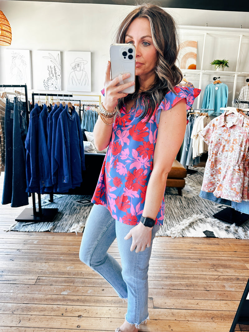 Royal Pink Floral Blouse-Tops casual-VerClare Boutique