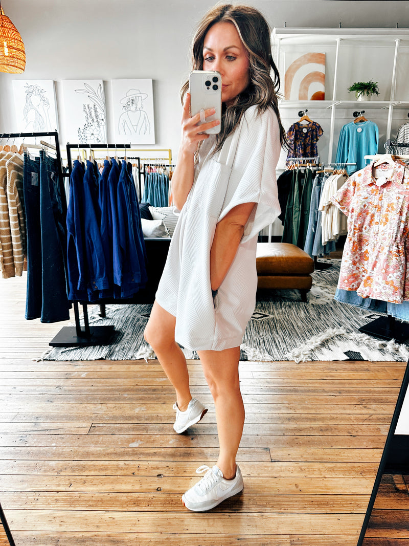 Oversized Button Up Silver Grey Romper-Dresses & Rompers-VerClare Boutique