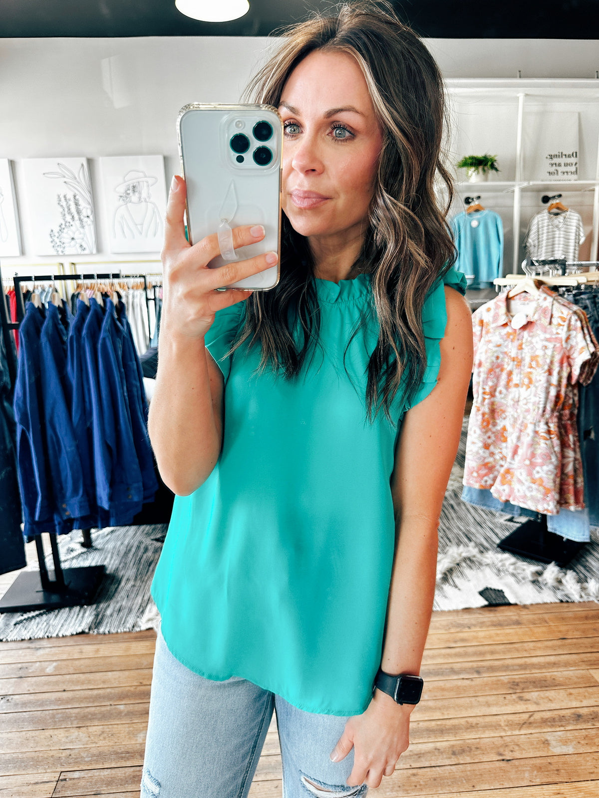 Emerald View. Renee Ruffle Sleeveless Top-3 Colors-Tops casual-VerClare Boutique
