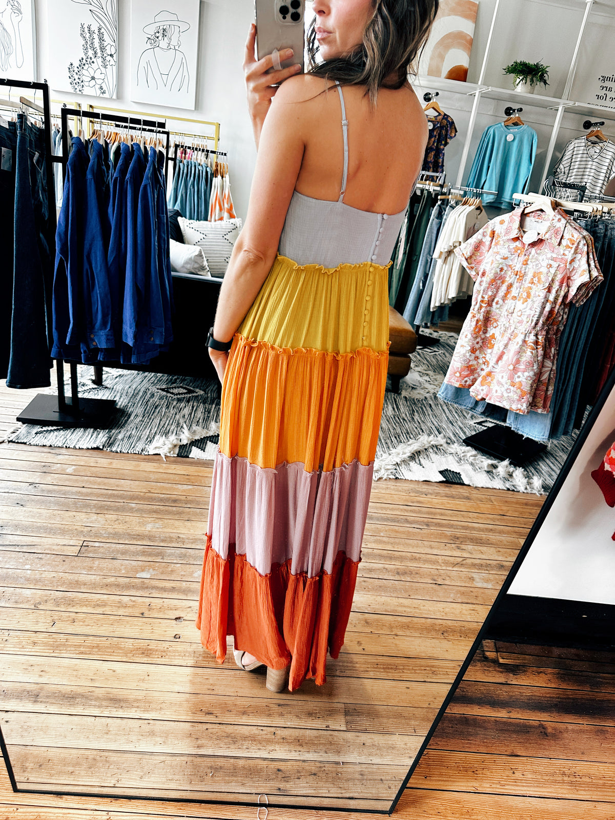 Back View. Multi Sunset Maxi Dress-Dresses & Rompers-VerClare Boutique