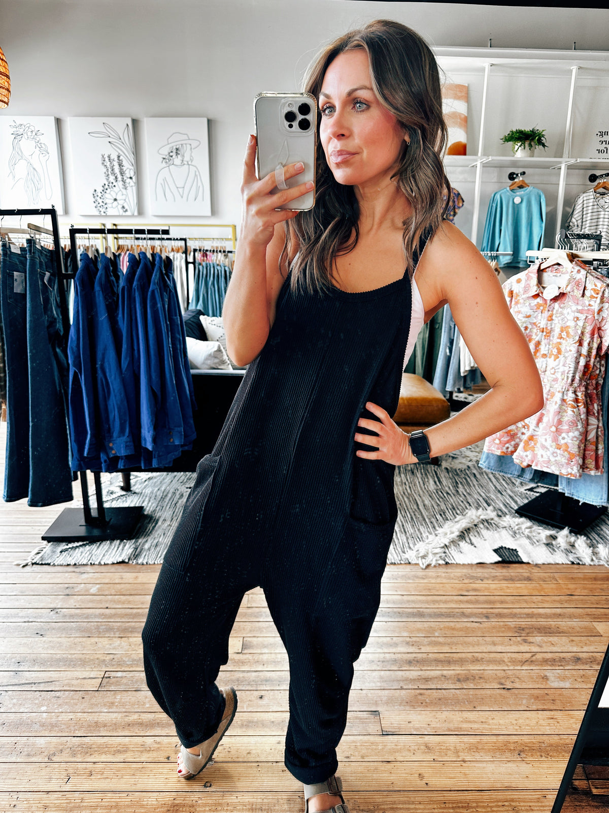Black View. Rhona Ribbed Sleeveless Jumpsuit-2 Colors-Bottoms-VerClare Boutique