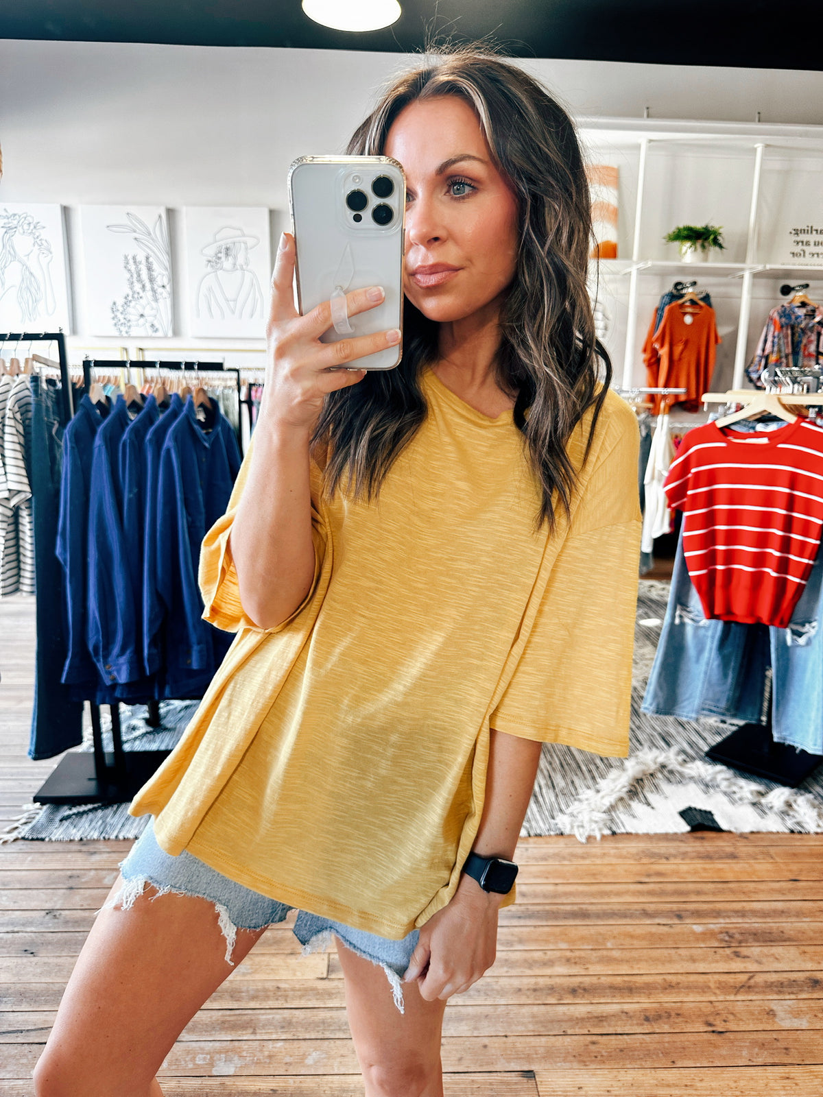 Mustard Front View. Your Favorite Slub T-Shirt-4 Colors-Tops basic solid-VerClare Boutique