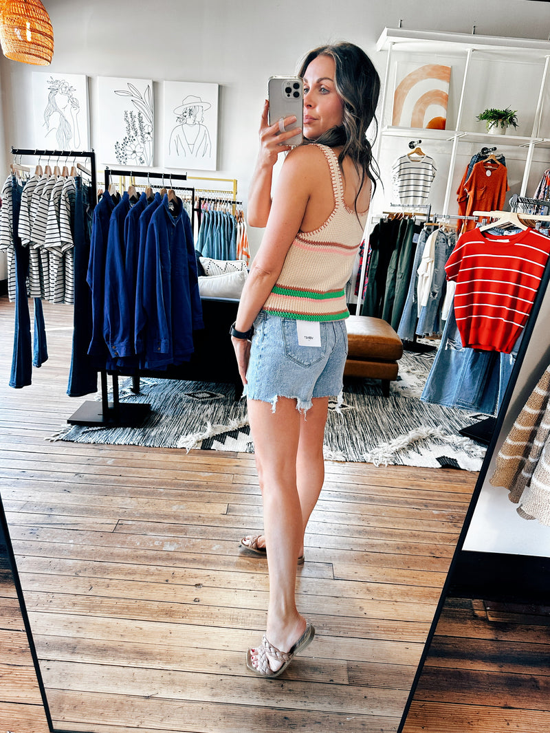 Back View. Natural Green Striped Sweater Tank-sweater-VerClare Boutique