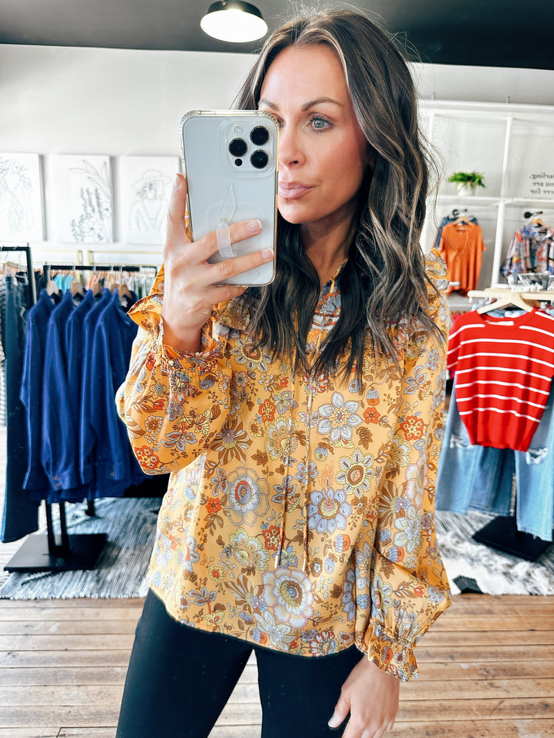 Wheat Fields Mustard Blouse-Tops casual-VerClare Boutique