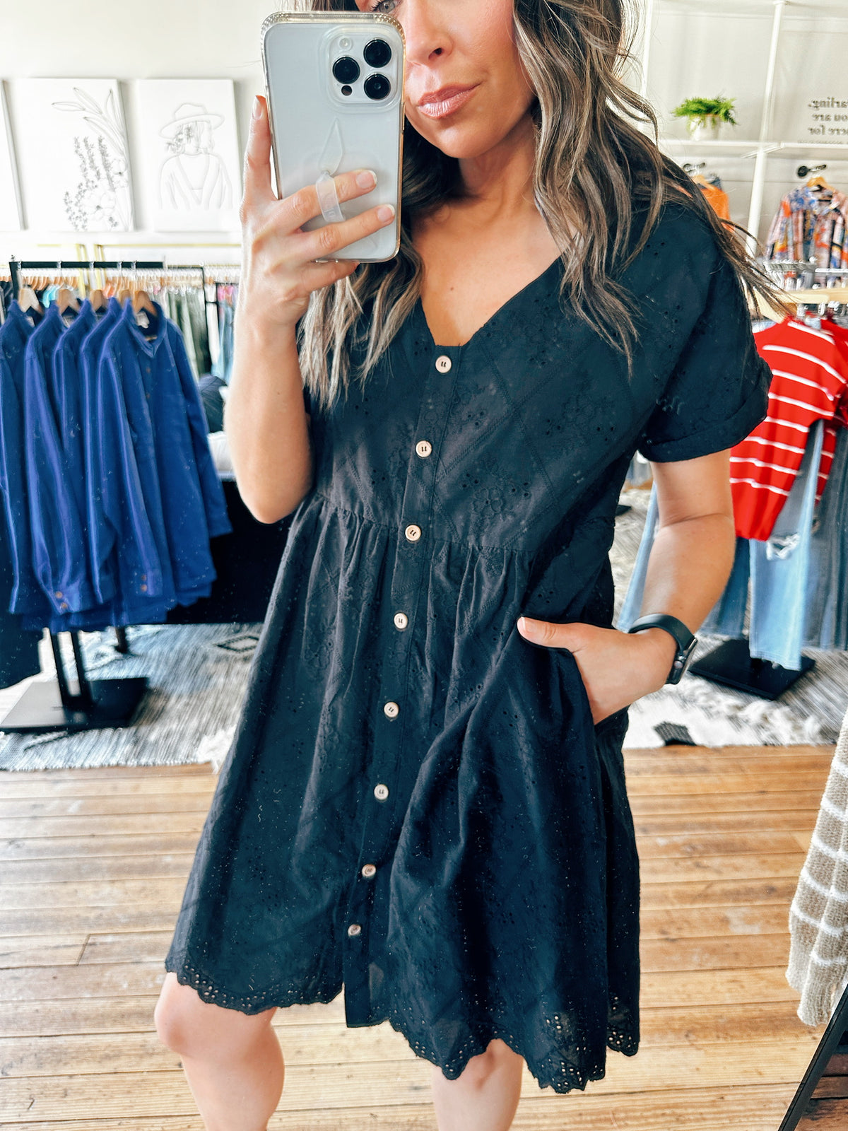 Friday Night Black Eyelet Dress-Dresses & Rompers-VerClare Boutique