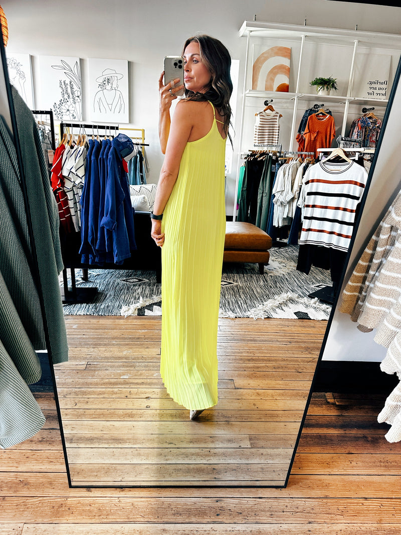 Sunshine Yellow Pleated Maxi-Dresses & Rompers-VerClare Boutique