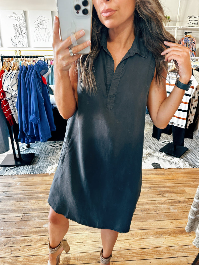 Charcoal Collared Tank Dress-Dresses & Rompers-VerClare Boutique
