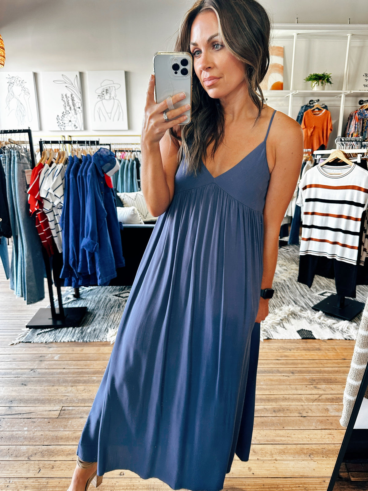Denim Blue Babydoll Midi Dress-Dresses & Rompers-VerClare Boutique