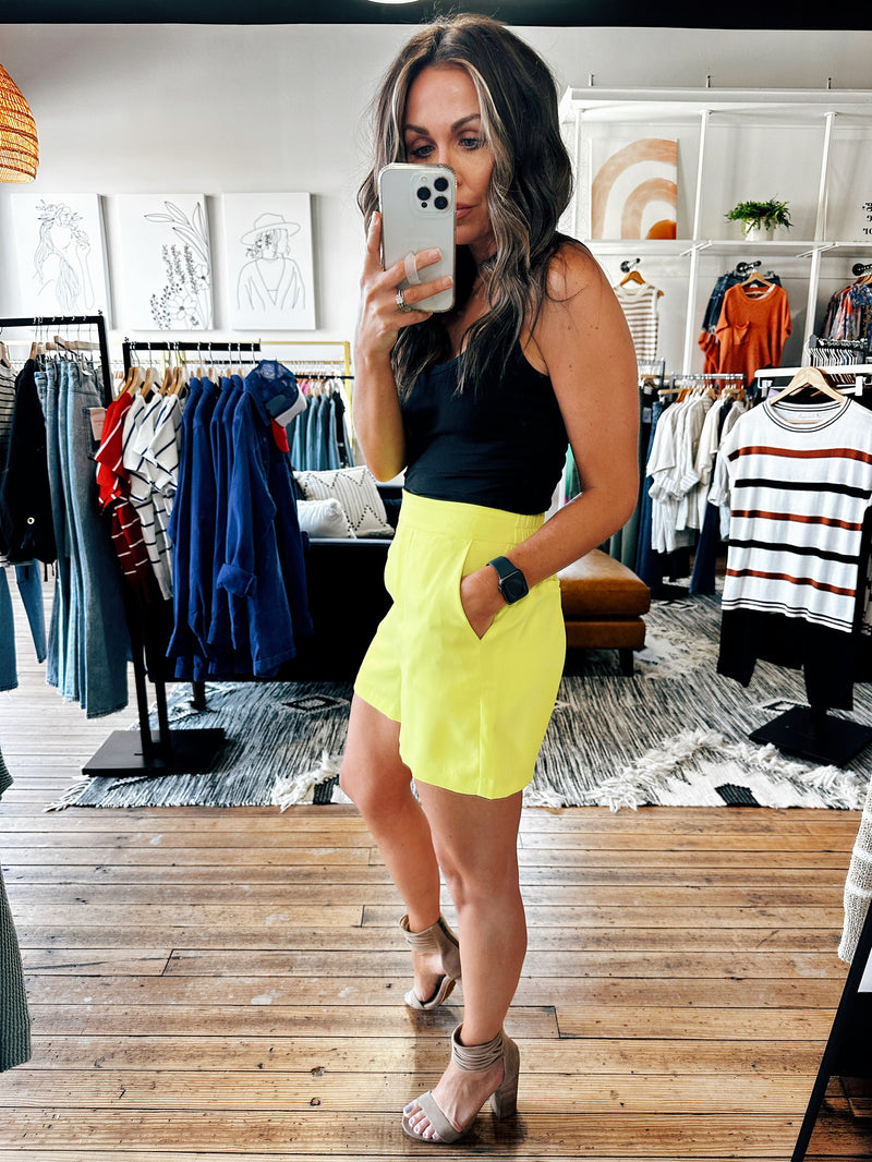 Neon Yellow Dress Shorts-Bottoms-VerClare Boutique