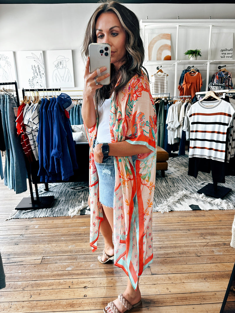 Peach Multi Print Kimono-Jackets & Kimonos-VerClare Boutique