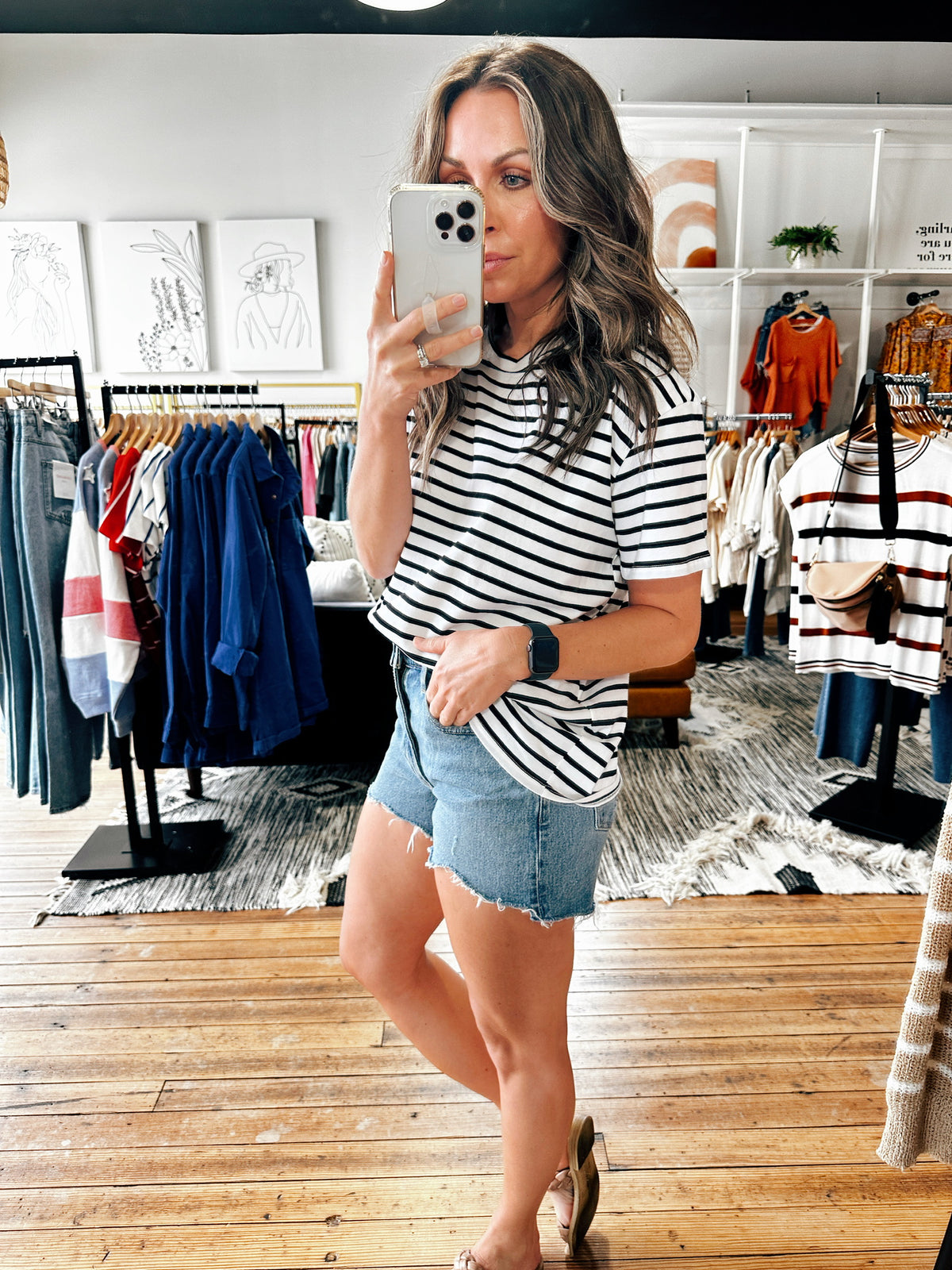 Sara Striped Classic Tee-3 Colors-Tops basic print-VerClare Boutique