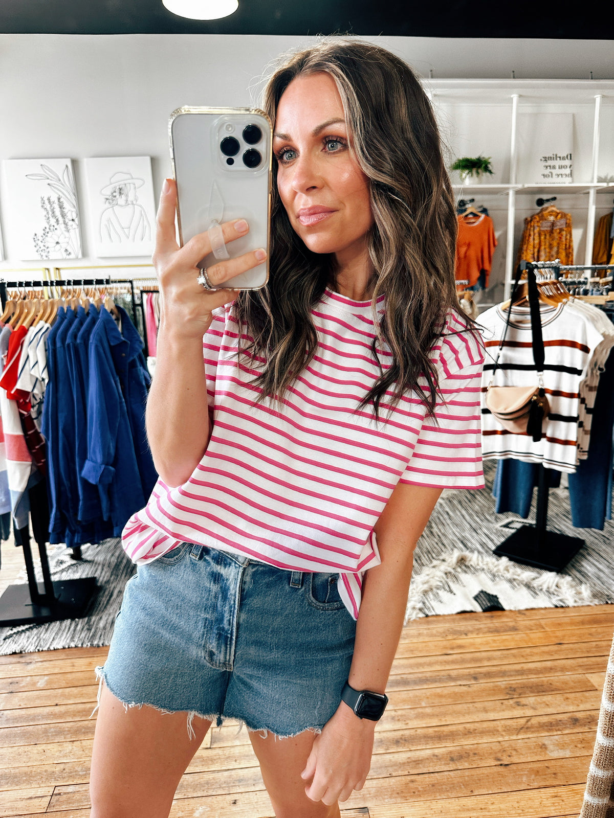 Sara Striped Classic Tee-3 Colors-Tops basic print-VerClare Boutique