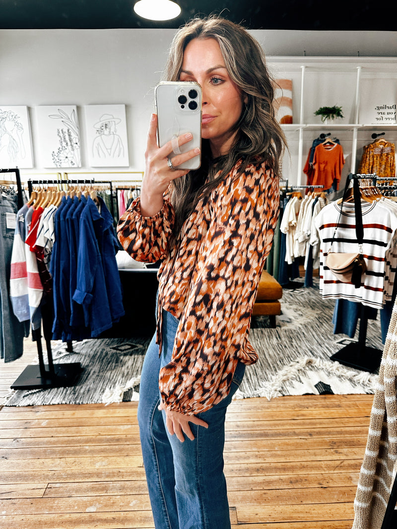 Brown Animal Print Blouse-Tops casual-VerClare Boutique