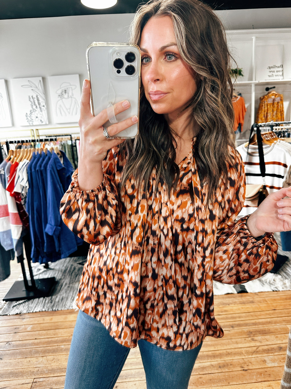 Brown Animal Print Blouse-Tops casual-VerClare Boutique