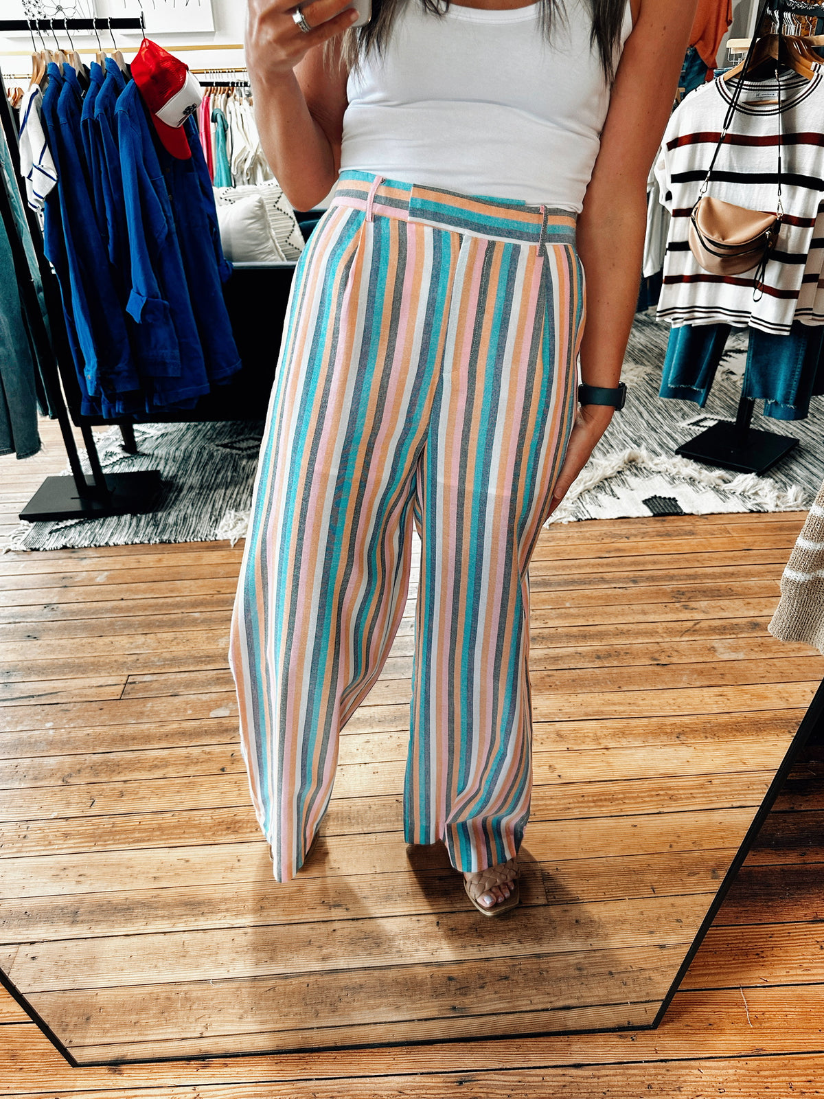 Beachfront Pink & Blue Palazzo Pants-Bottoms-VerClare Boutique