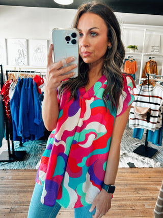 Blue/Fuchsia Mix Abstract Top-Tops casual-VerClare Boutique