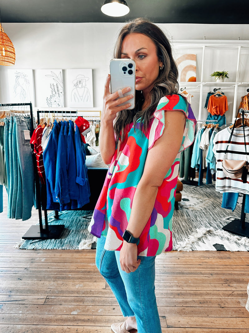 Blue/Fuchsia Mix Abstract Top-Tops casual-VerClare Boutique