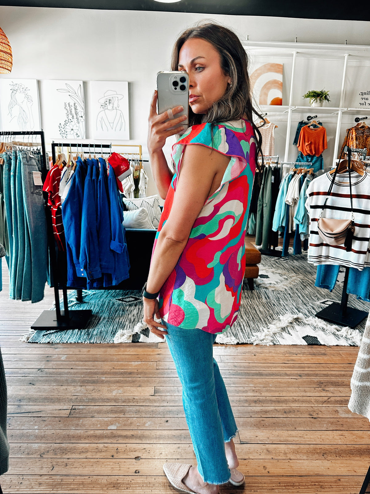 Blue/Fuchsia Mix Abstract Top-Tops casual-VerClare Boutique