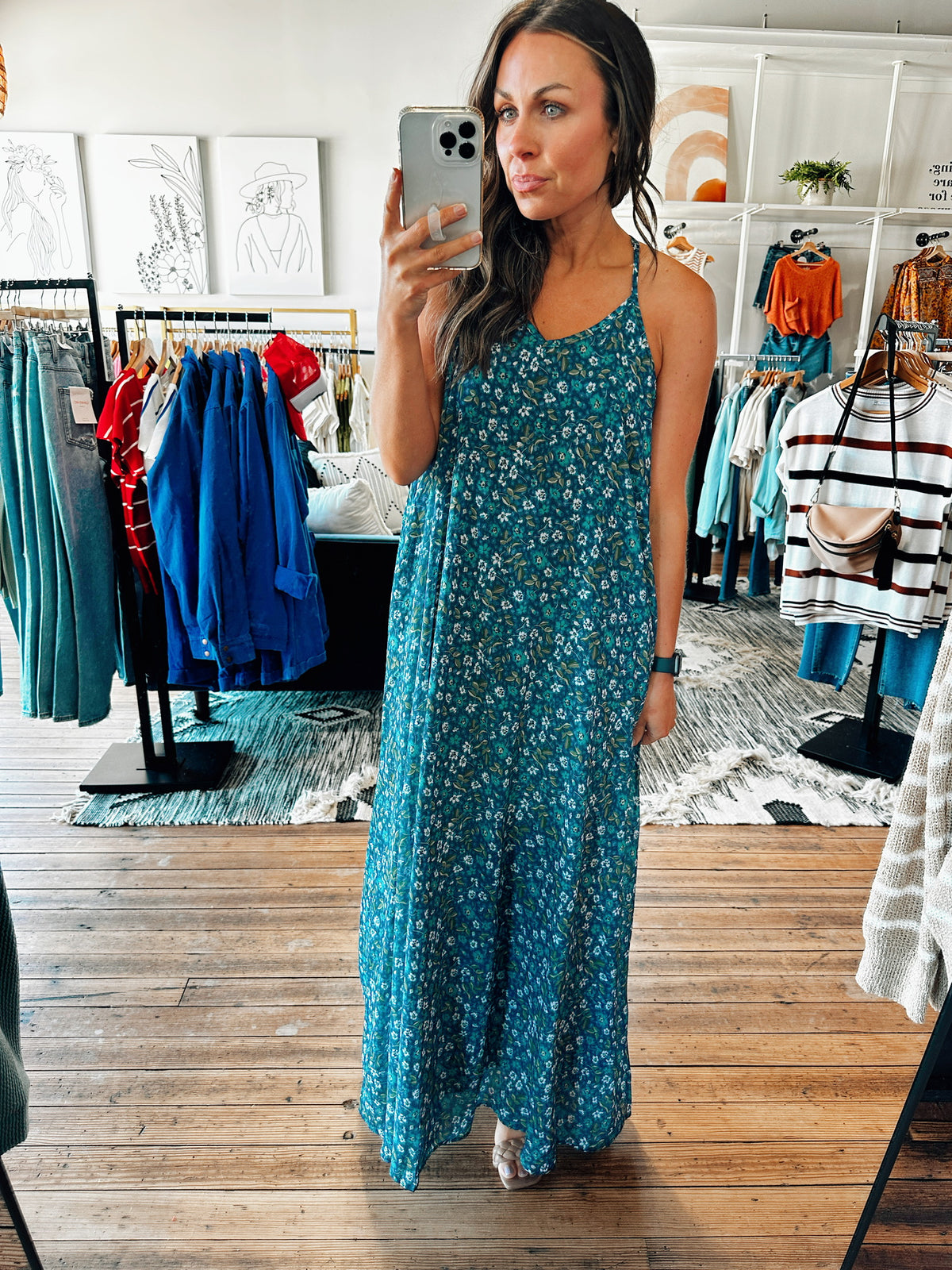 Oasis Navy Floral Maxi Dress-Dresses & Rompers-VerClare Boutique