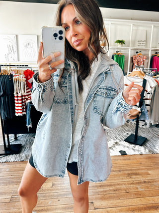 Acid Light Denim Hooded Jacket-Jackets & Kimonos-VerClare Boutique