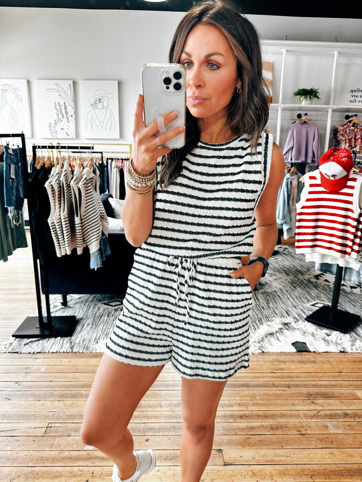 Black with Ivory Striped Romper-Dresses & Rompers-VerClare Boutique