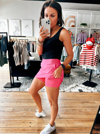 Side View. Hot Pink A-Line Skort-Bottoms-VerClare Boutique