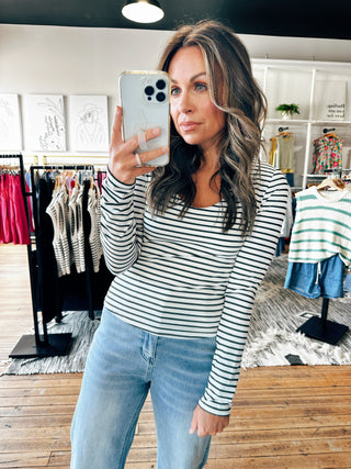 Stripe Basic Long Sleeve Knit Top-2 Colors-Tops Basic Print-VerClare Boutique