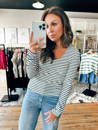 Stripe Basic Long Sleeve Knit Top-2 Colors-Tops Basic Print-VerClare Boutique