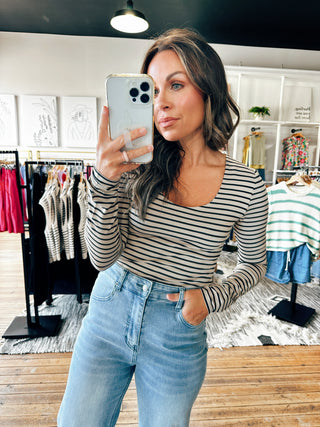 Stripe Basic Long Sleeve Knit Top-2 Colors-Tops Basic Print-VerClare Boutique