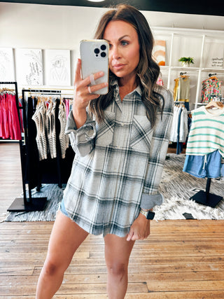 Lewis Plaid Black/Grey Shirt-Tops Casual-VerClare Boutique