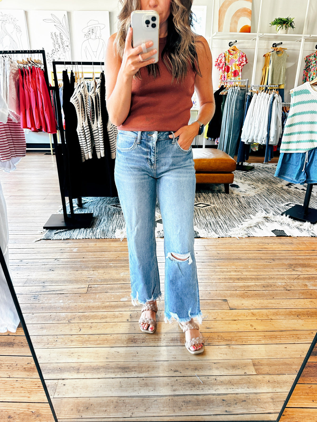 Front View. High Rise Dad Jeans-BottomsWomen's High Rise Dad Jeans | VerClare Boutique | Chenoa, IL-Women's High Rise Dad Jeans! These jeans fit true to size and have a nice stretch to them. Available in sizes 24, 25, 26, 27, 28, 29, 30, 31, 32. Located in Chenoa, Illinois about 20 minutes outside of Bloomington & Normal, IL in McLean County. Free Shipping on eligible Orders. Shop Pay Accepted.-VerClare Boutique