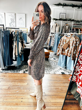 Mira Leopard Print Round Neck Long Sleeve Dress-Dresses & Rompers-VerClare Boutique